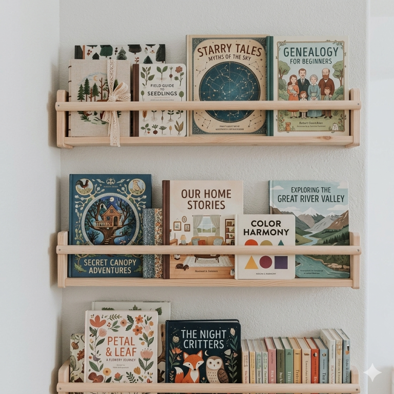 Wall Mounted Kids Bookshelf with Safe Water Based Paint