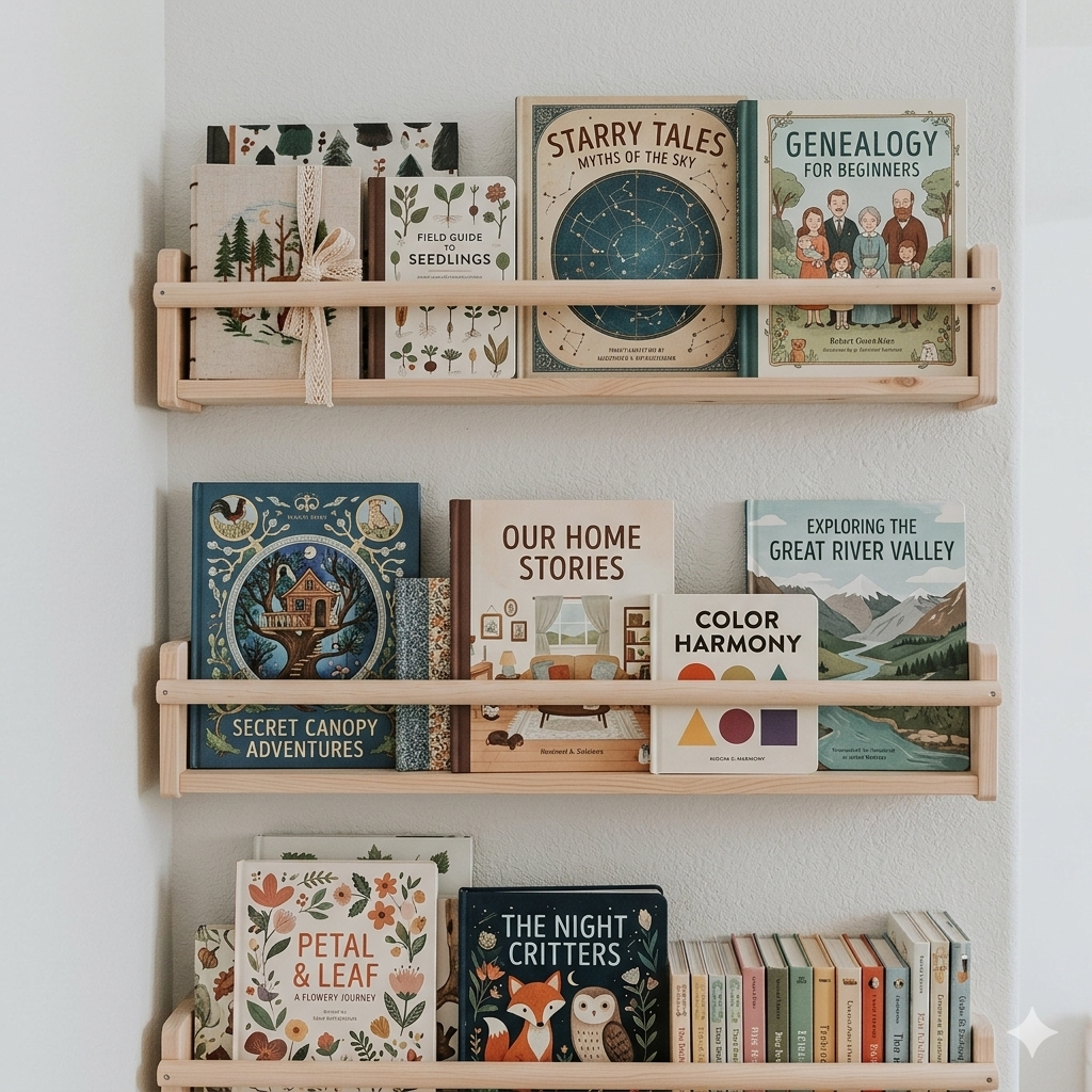 Wall Mounted Kids Bookshelf with Safe Water Based Paint